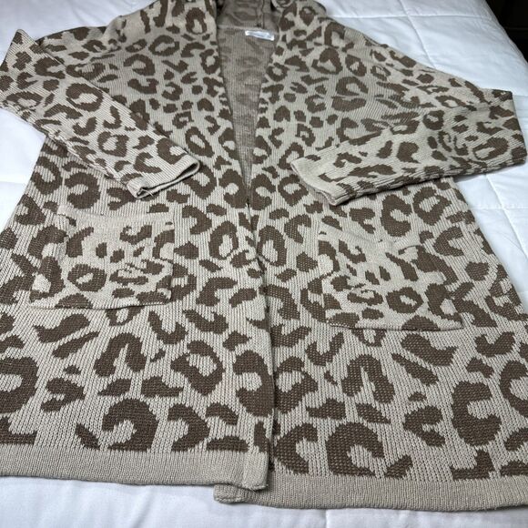 89th & Madison Women’s Large Brown Leopard Print Long Sweater Cardigan Duster - Picture 2 of 10